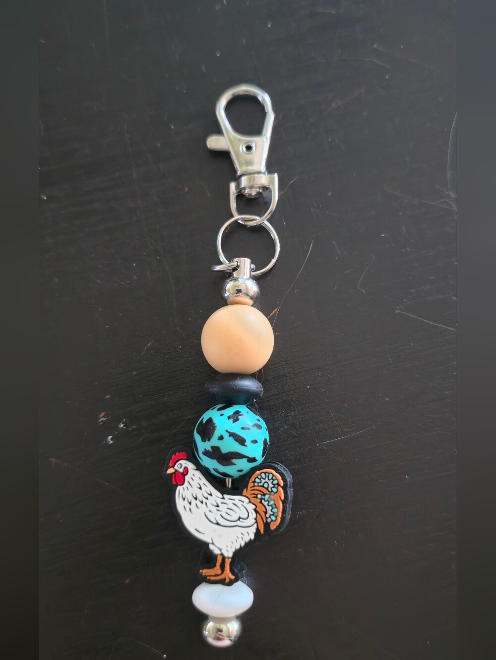 Chicken Bead Keychain Charm - Turquoise & Tan